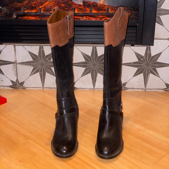 Franco Sarto Leather Corbeit 2 Black/Brown Knee High Riding Boots size 6M - Picture 2 of 16
